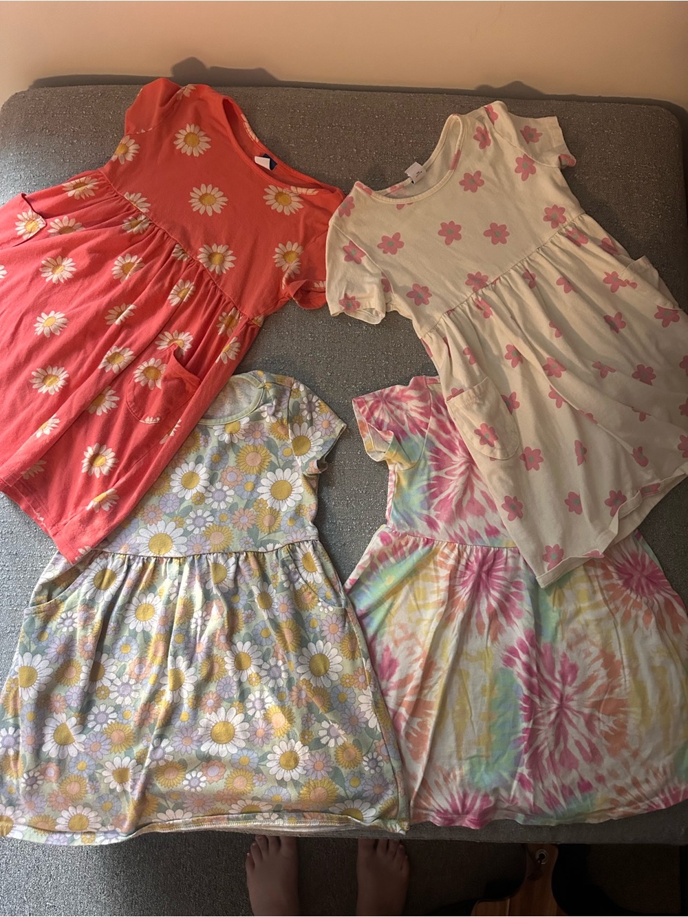 Girls' bundle of Short Sleeve Dresses - Coral, Cream, Pastel. Multiple brands